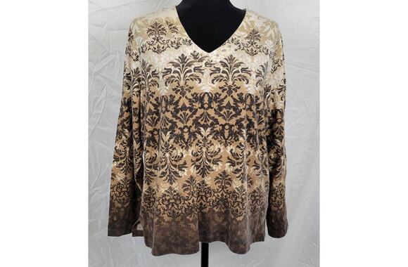White Stag Tops - White Stag Brown & Cream Long Sleeve Shirt Women's XXL